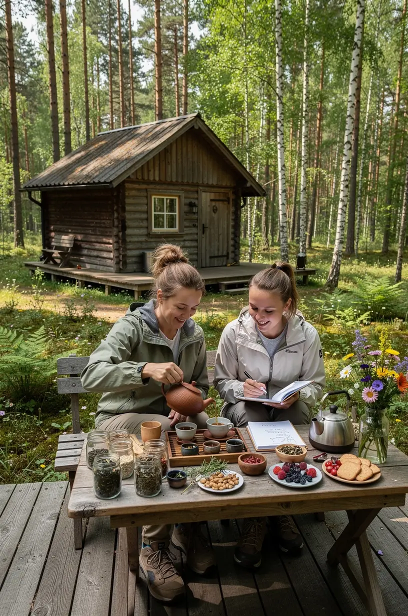 Atpalaiduojanti žmogaus ranka, laikanti arbatos puodelį, fone matyti žurnalas ir žvakės.